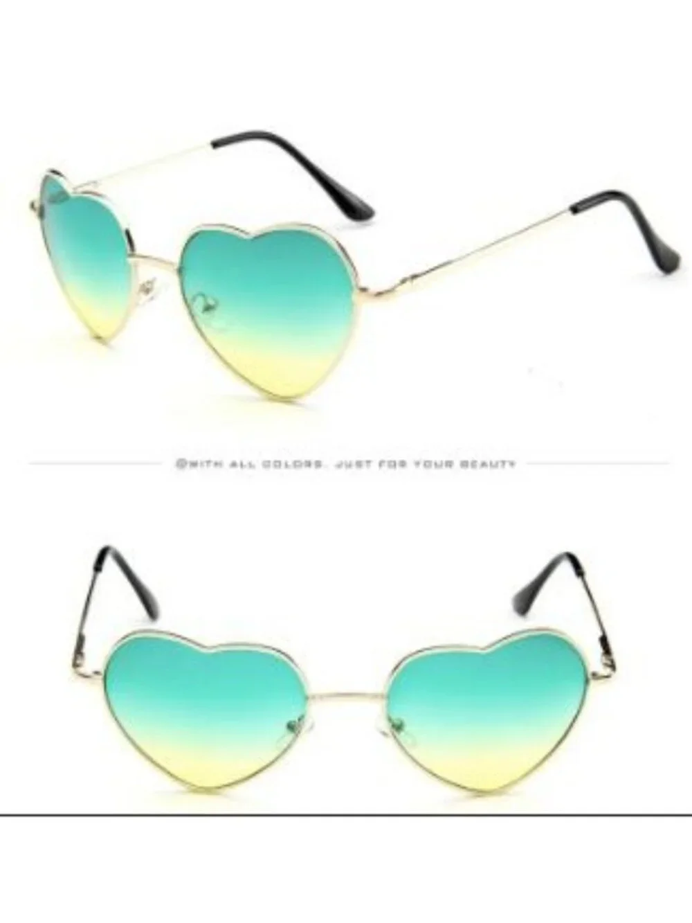 Heart-Shaped Green to Yellow Gradient Lenses Sunglasses With Gold Frame